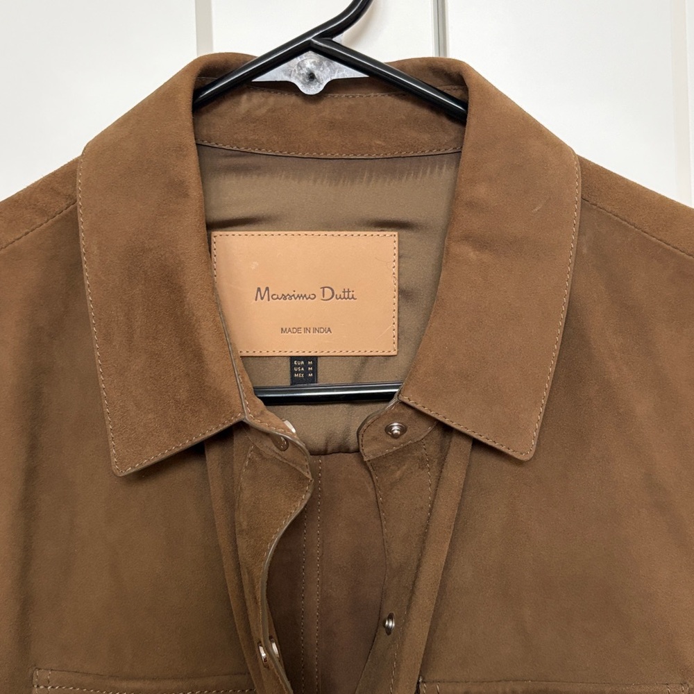 Massimo Dutti brown suede leather jacket shirt medium - Picture 2 of 5